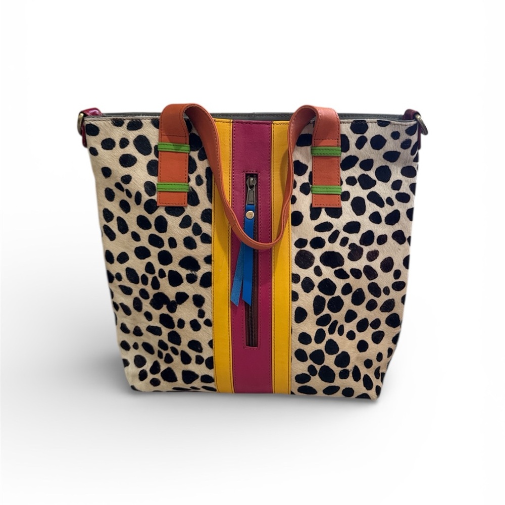 Dalmatian Spot Colorblock Tote with Yellow & Pink Center